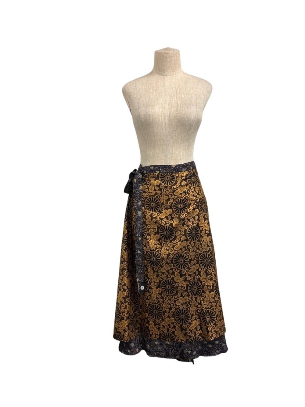 Scarlett Solomon Gilded Garden Wrap Skirt Black Gold Floral Adjustable S-M Scarl